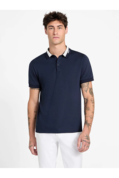 Guess Short Sleeve Paul Collar Polo Collar Men's Navy Blue Polo T-Shirt M6Rp4...