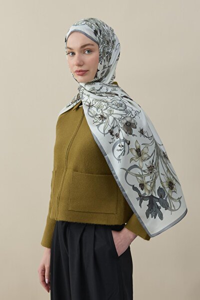 diorel Flora Luxe Vual İpek Şal Gri