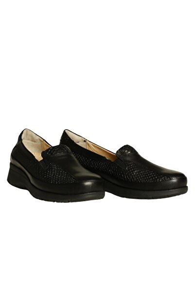 Platin Black Leather Women's Comfort Casual Shoes