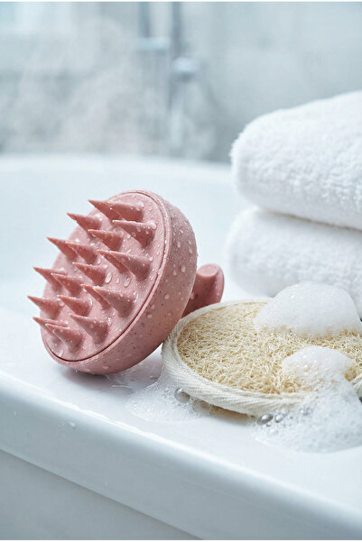 Femmelogy Pink Plush Makeup Bag 3-Piece Hair Detangling Comb Scalp Massage Bath Loofah Set (Full Pink)