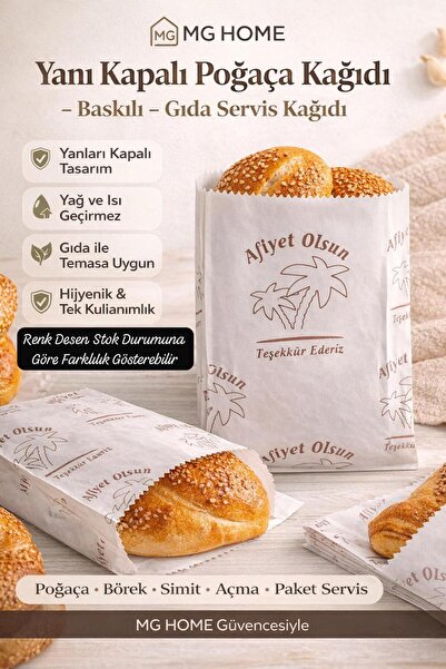 VENON 50 Adet 🍞12x20 DESENLİ ♥️ YANI KAPALI 🍞Kese Kağıdı Poğaça Tost Sandvi...