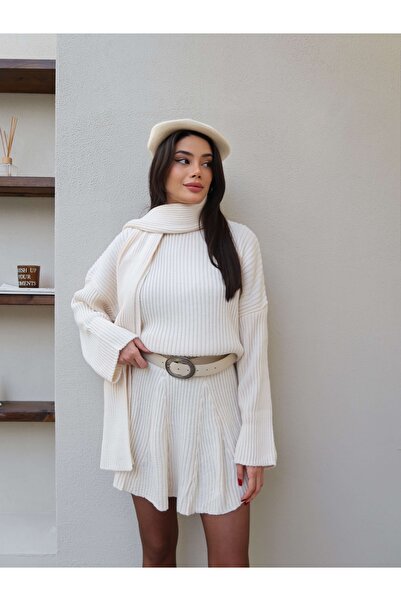 ESRAHELVACI Scarf Skirt Sweater Triple Knitwear Set