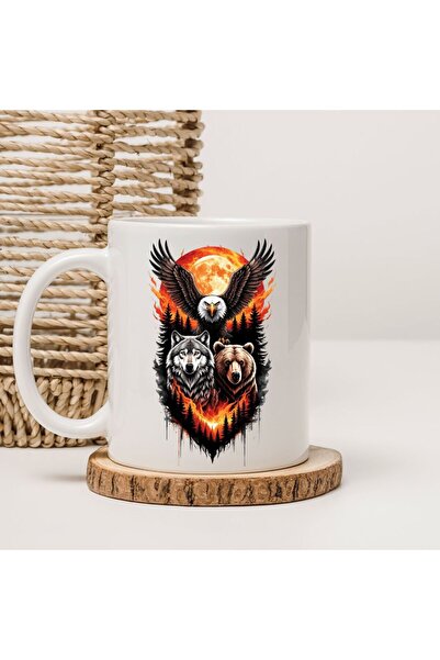 kubdekor Gray Wolf Bear Eagle Printed Mug Cup Animals Series