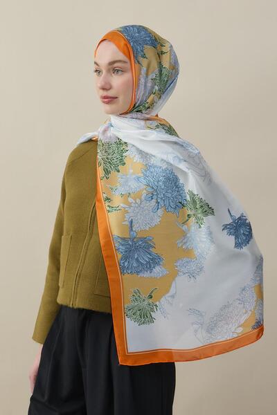 diorel Sakura Çiçek İpek Vual Şal Oranj