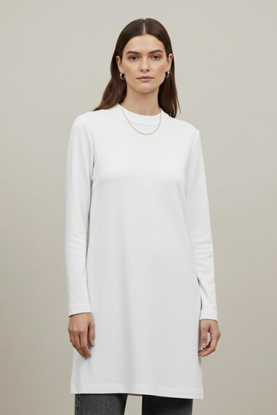 Puane Women's Straight Cut Long Sleeve Tunic - 40021Tun - Ecru