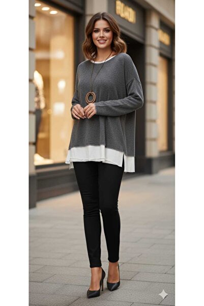 MODA İta.ly.an kolyeli welsoft yumuşak dokulu içlikli antrasit triko buliz