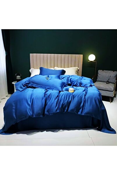 Kotonia Home King Size Bed Linen, 100% Cotton, Damask DeLux Satin, Royal Blue