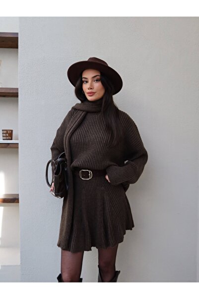 ESRAHELVACI Scarf Skirt Sweater Triple Knitwear Set