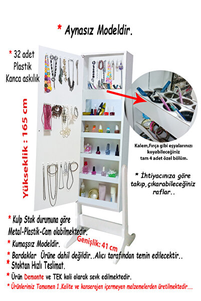 First Mobilya Kartopu Demonte Ayaklı Aynasız Takı Dolabı Hediyelik Çok Amaçlı...