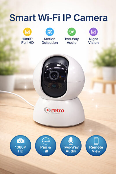 Retro WIFI IP SMART PTZ 360 Kamera 1080p Bebek Evcil Hayvan Takipli Gece Görü...