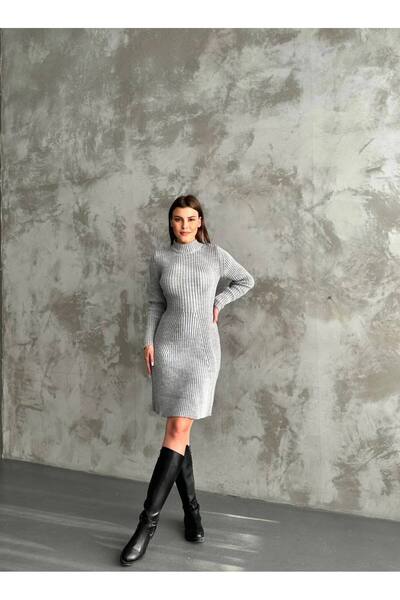 evaluer Uzun Kol Boğağlı Volanlı Elbise Kadın