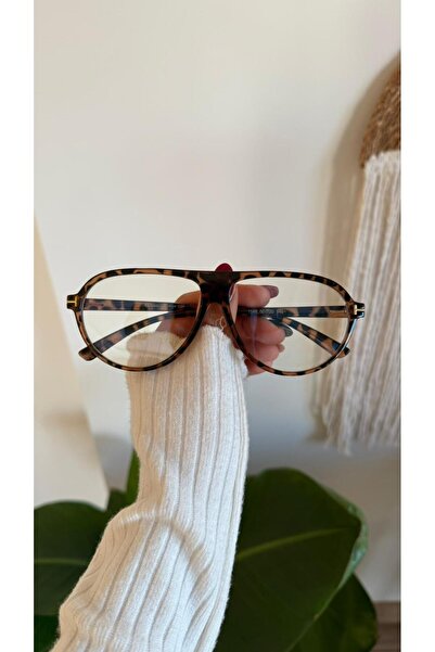 PİYESBOUTİQUE Damla Pilot Oval Bone Transparent Women Men Unisex Blue Light P...