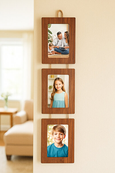 noak Ahşap 10x15 Cm 3’lü İpli Çerçeve Mdf Dikey Fotoğraf çerçevesi