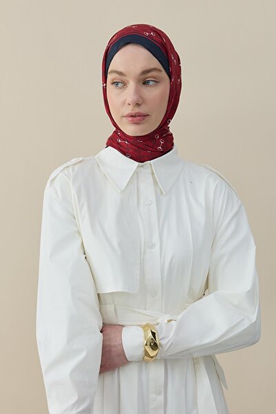 diorel Kelepçe Desen İpek Vual Şal Kırmızı