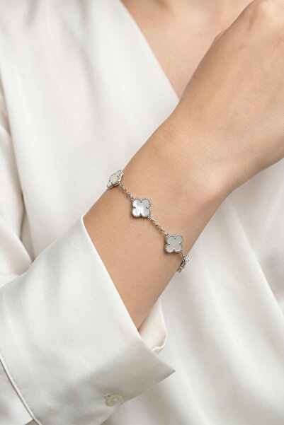 Rays سوار فضي اللون مع شكل البرسيم الصغير الأبيض 0130