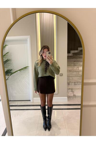 CKBUTİK Marka Model Kahve Yırtmaçlı Şort Etek