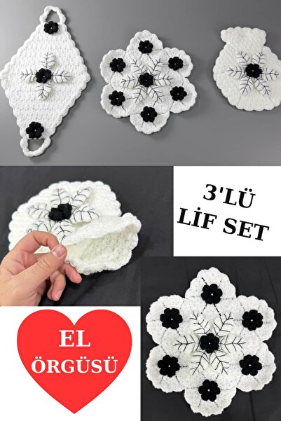Dantelux El Örgüsü Çeyizlik Üçlü Lif Seti (Damat Bohçası İçin Lİf Seti)