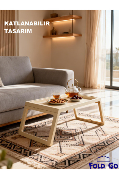 lifeeasy Foldable Beige Picnic Table - Portable Outdoor Snack Table for Deser...