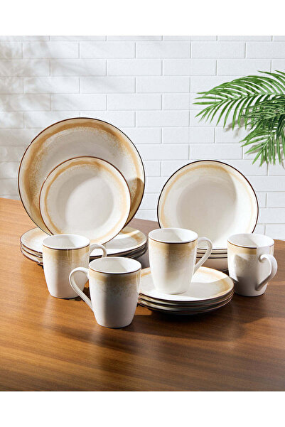 REDTAG طقم عشاء سيراميك مطبوع باللون البيج (16 قطعة)