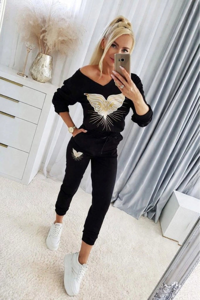 nedo7 Women's Long Sleeve V-Neck Patterned Viscose Two Thread Blouse and Pant...