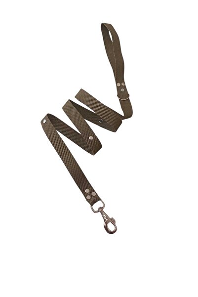 balkonda حزام مشي للكلاب بعرض 2.5 سم بلون موحد وحبل عمودي باللون الكاكي