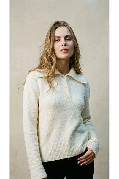 Shophia Cream Polo Neck Women's Knitwear Sweater