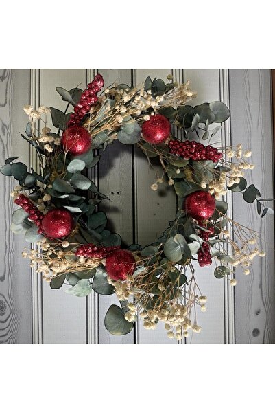 ART PINE Natural Door Ornament - Natural Shocked Eucalyptus, Red Glittering K...