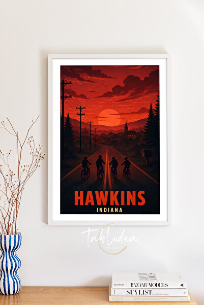 tablodea Poster înrămat Stranger Things Hawkins, pictură decorativă din seria...
