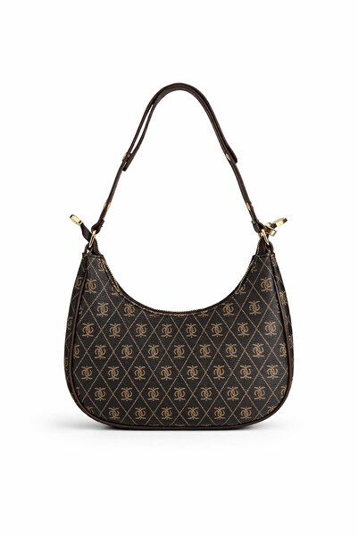 REVENKO Monogram Patterned Brown Women's Baguette Shoulder Bag