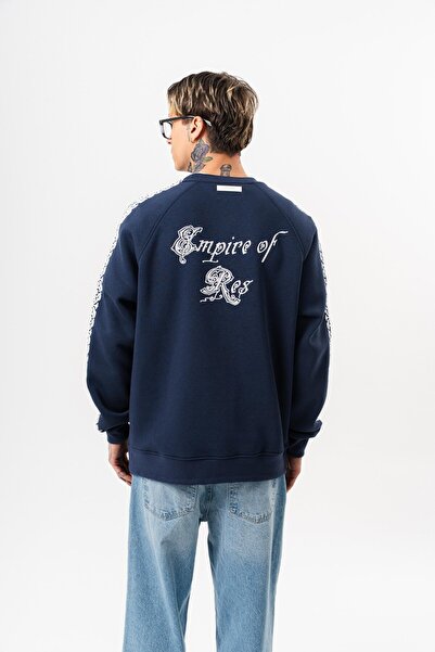Respire Men's Empire of Res Embroidered Oversized Sweatshirt Navy Blue