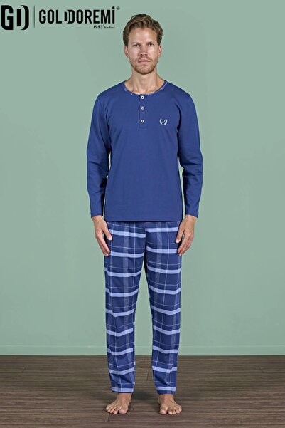 gd goldoremi Men's Button-Down Collar Plaid Long Sleeve Pajama Set