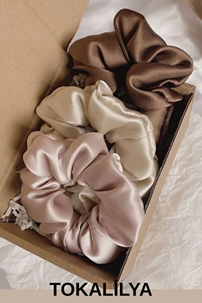 TOKALİLYA Kadın 3lü Saten Saç Lastik Toka Seti