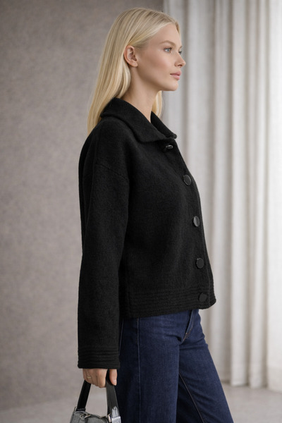 Podyum Park Women's Buttoned Soft Textured Cardigan – Wide Collar, Comfortabl...