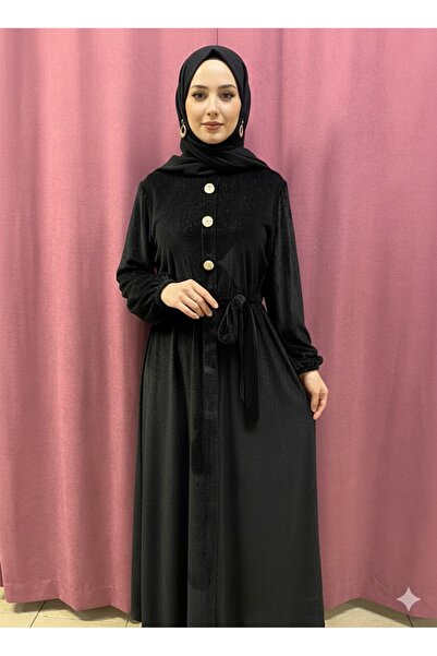 SİBELGİYİM KADİFE KUMAŞ DÜĞME DETAY ŞIK ELBİSE