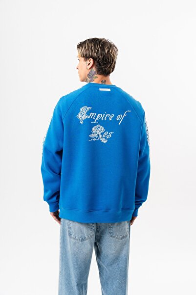 Respire Men's Empire of Res Embroidered Oversized Sweatshirt Blue