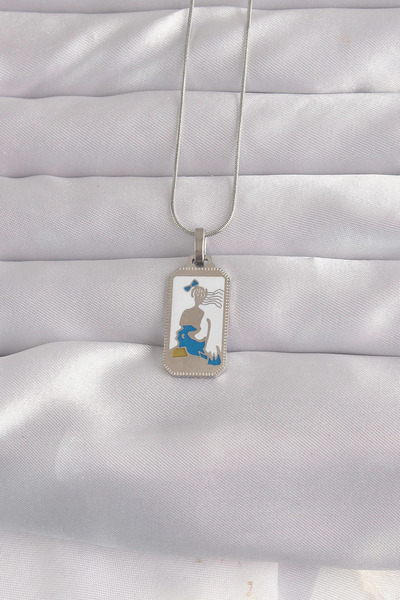 shopwave 316L Steel Silver Rk Summer Enamel Girl Figure Tarot Necklace