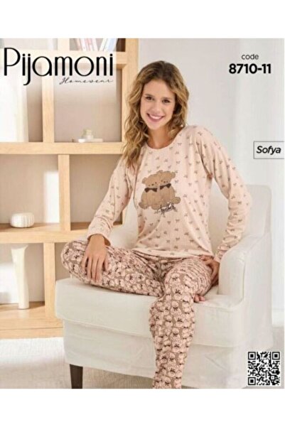 Pijamoni Sofya Kumaş Uzun Kollu Pijama Takımı