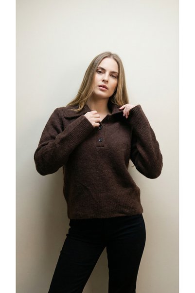 Shophia Brown Polo Neck Women's Knit Sweater