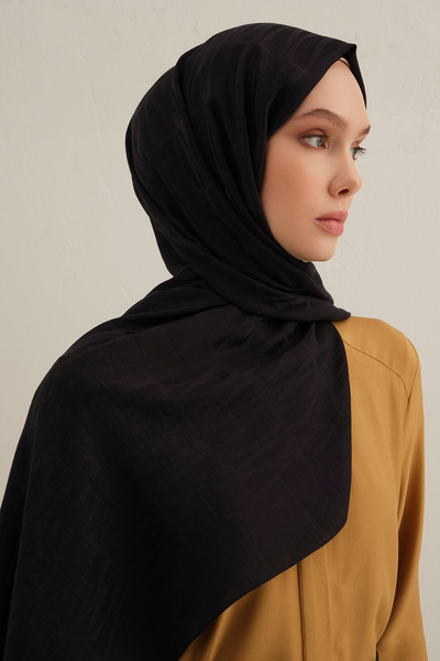 Armine Lyocell Silk Shawl 3 Geometric Pattern 03-Dark Navy Blue