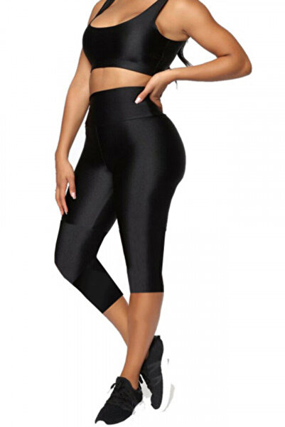 OEM Colanti luciosi, trei sferturi, lycra, talie inalta, Negru, Super Glossy