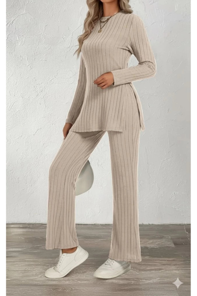 nedo7 Women's Long Sleeve Crew Neck Side Slit Ruched Camisole Blouse and Pant...