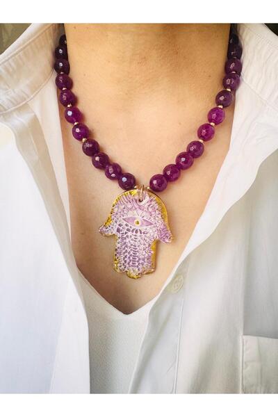 DEVİ fashion Natural Stone Design Necklace with Ceramic End 47 cm