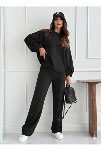 nedo7 Women's Long Sleeve Wide Cut Modal Blouse and Pants Two Piece Set
