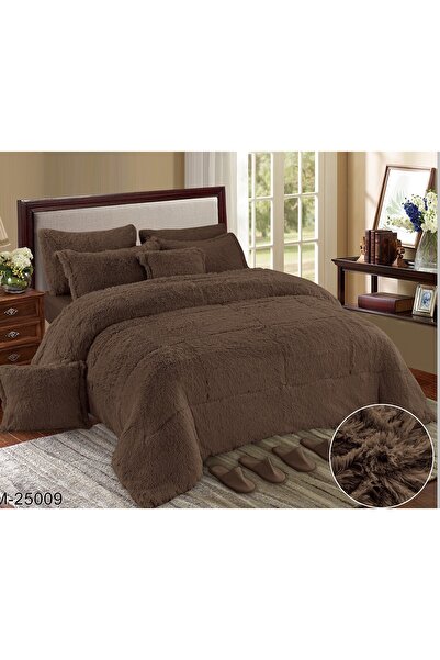 alzawia Modern double bedsheet set, 10 pieces, faux fur