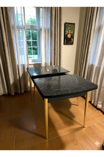 MSY HOME Traverten/Sonomo/Siyah Mermer Gold/Krom Ayaklı Mdf 80*130 Kelebek Aç...