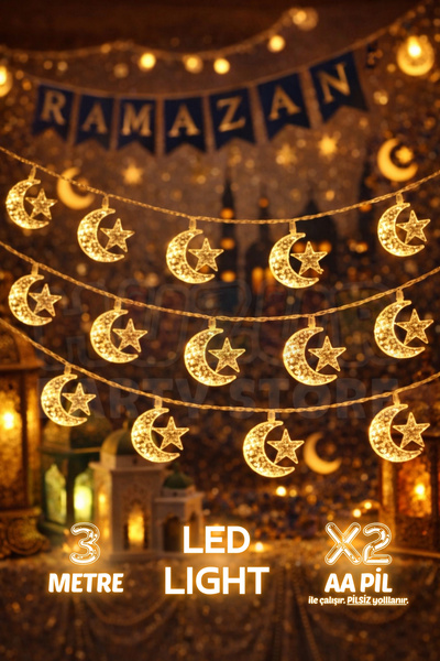 Huzur Party Store 3 Metre Ay Yıldız Led Işık Hoşgeldin Ramazan Bayramı Dekora...