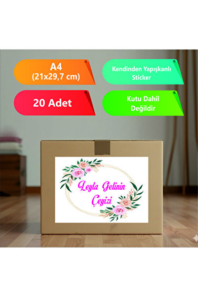 sticker Çeyiz Bohça Bavul Koli Etiketi Gelin 20 Adet A4 Baskılı Etiket