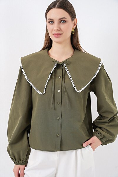 Hiccup Bdart Bow Detailed Poplin Doll Collar Shirt