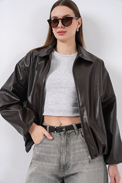 Hiccup Bdart Oversized D Faux Leather Zipper Jacket