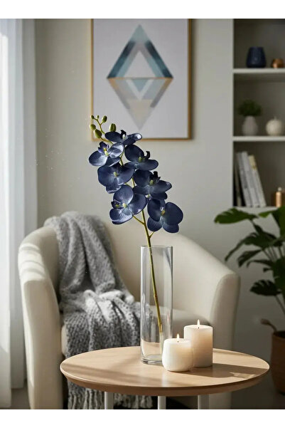 Erden Flowers Islak dokunuşlu Luxury Tek Dal Orkide - 82cm (Mavi Renk)